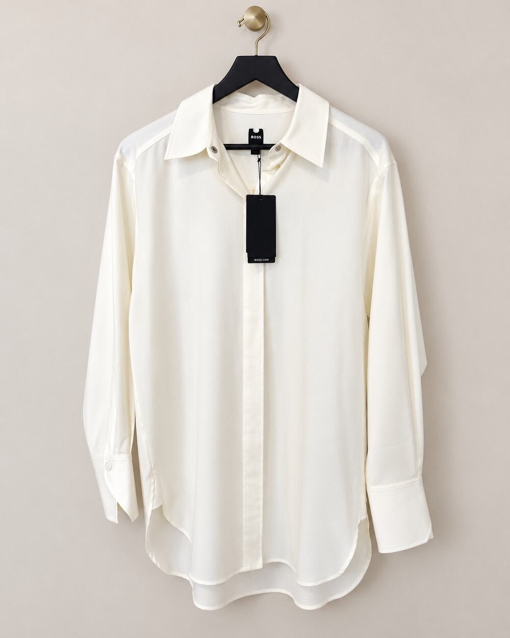 BOSS Ivory 100% Virgin Wool Oversized Shirt Blouse NWT US 6